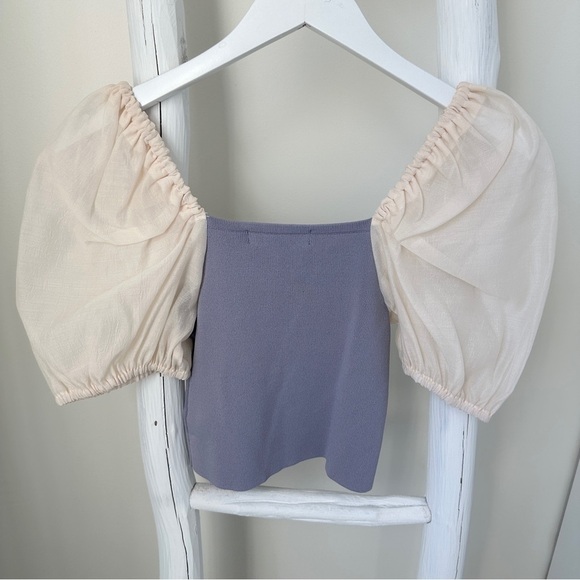 Anna Grace Cropped Lavender Sweater with Puff Sleeve Top Size Small - Picture 2 of 10